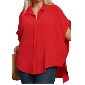 Umgee Oversized Red Button Down Women’s Blouse Top - Size XL